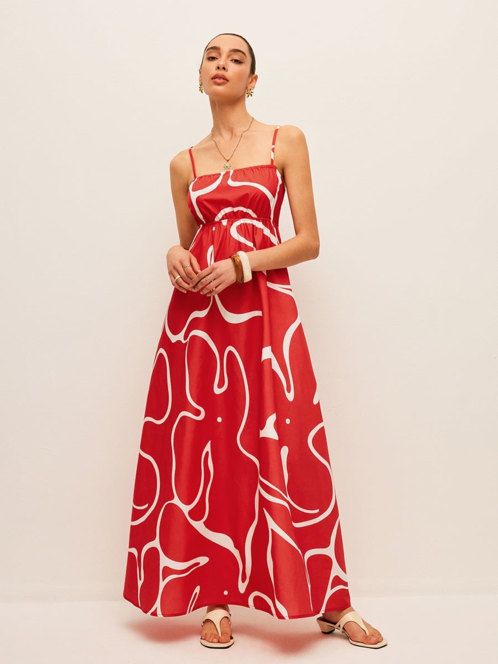 COMMENSE Tie Back Red Abstract-Print Maxi